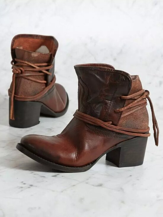 Freebird by Steven Shoes - Freebird By Steven Casey Lace Tie Leather Ankle Brown Cognac Bootie, Size 10